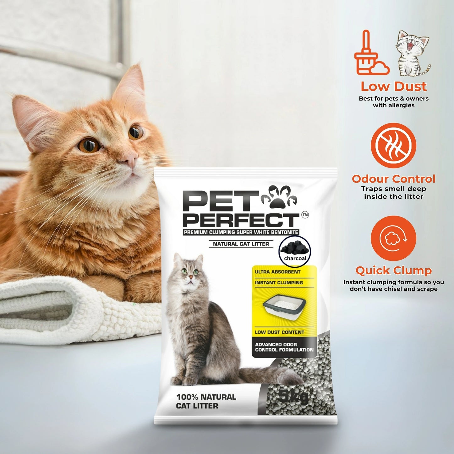 Pet Perfect Premium Granuler Bentonite Cat Litter Activated carbon-5L