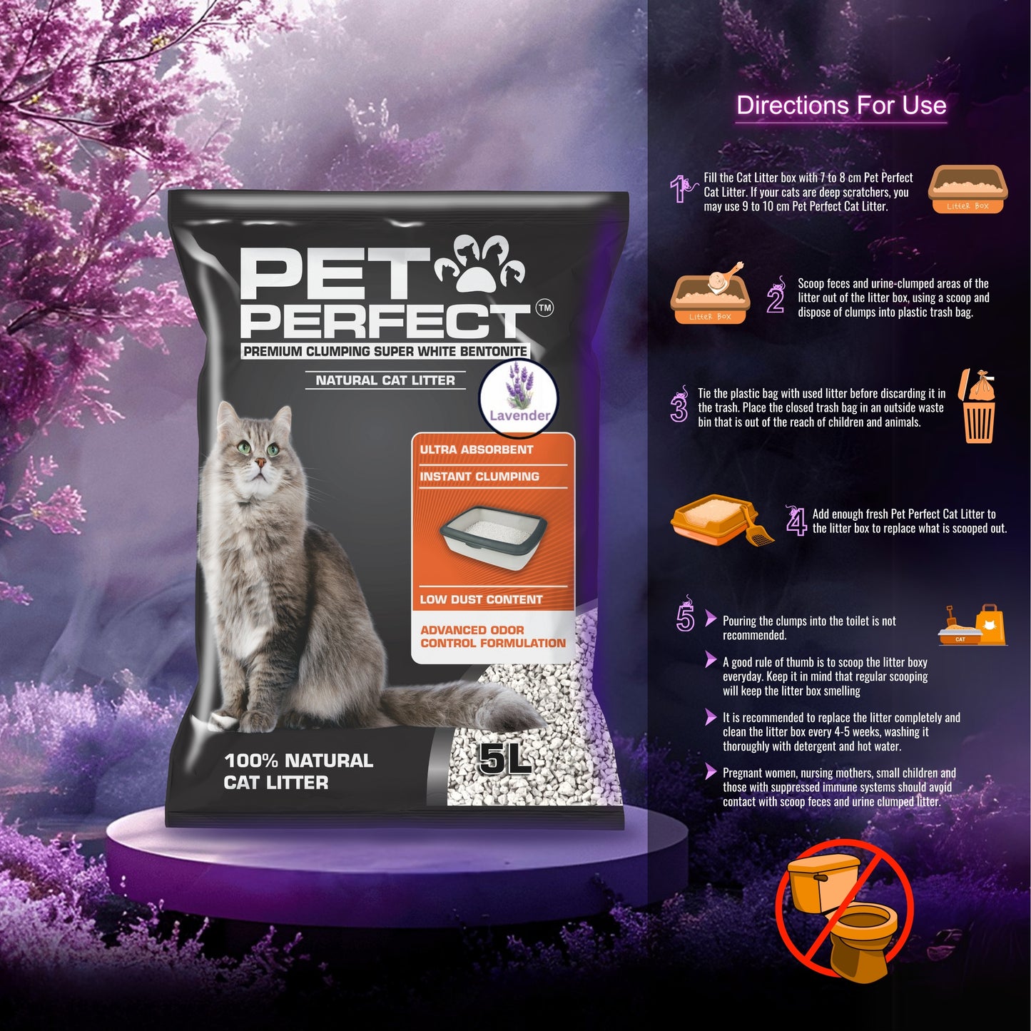 Pet Perfect Premium Granuler Bentonite Cat Litter Levender-5L
