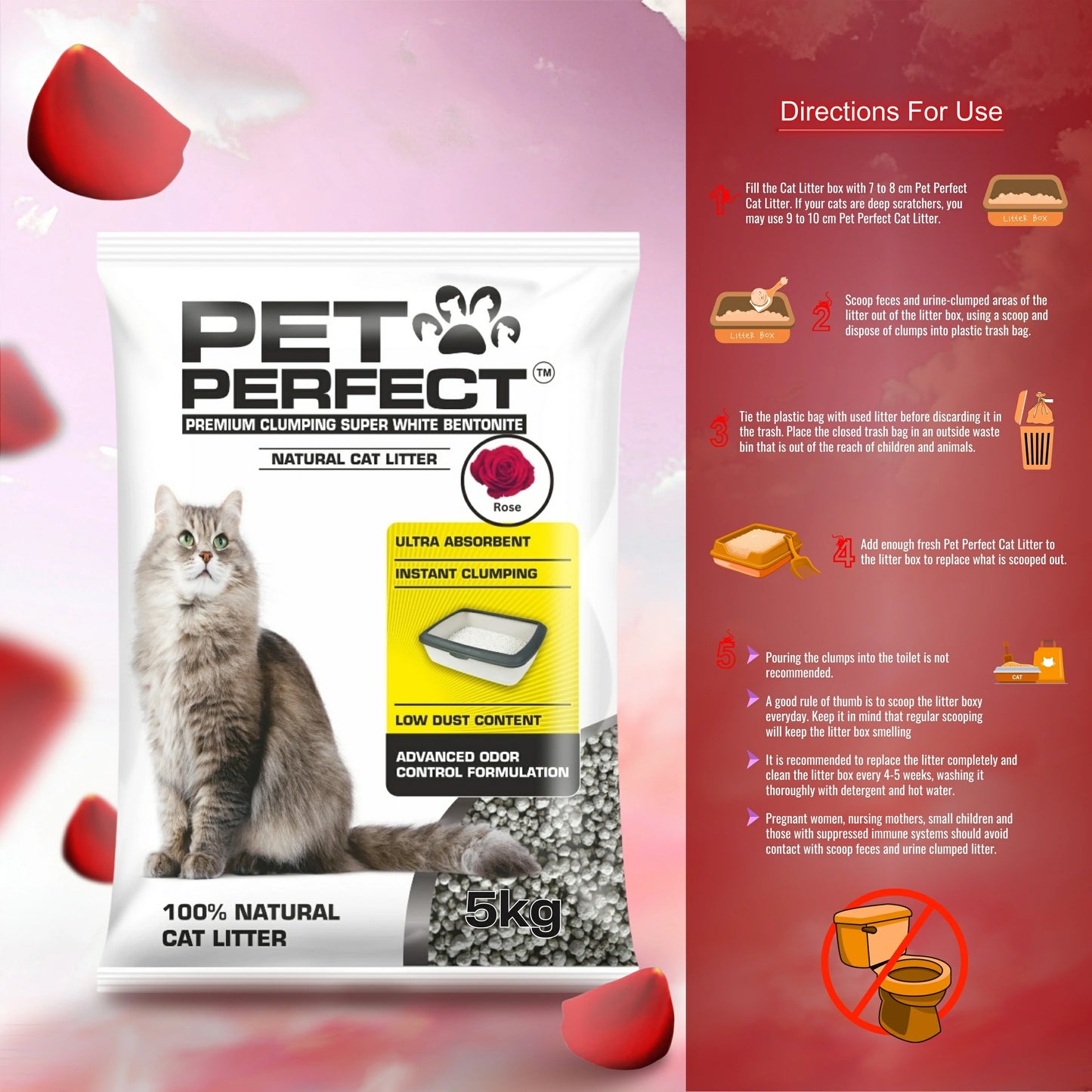 Pet Perfect Round Bentonite Rose Cat Litter 5 KG