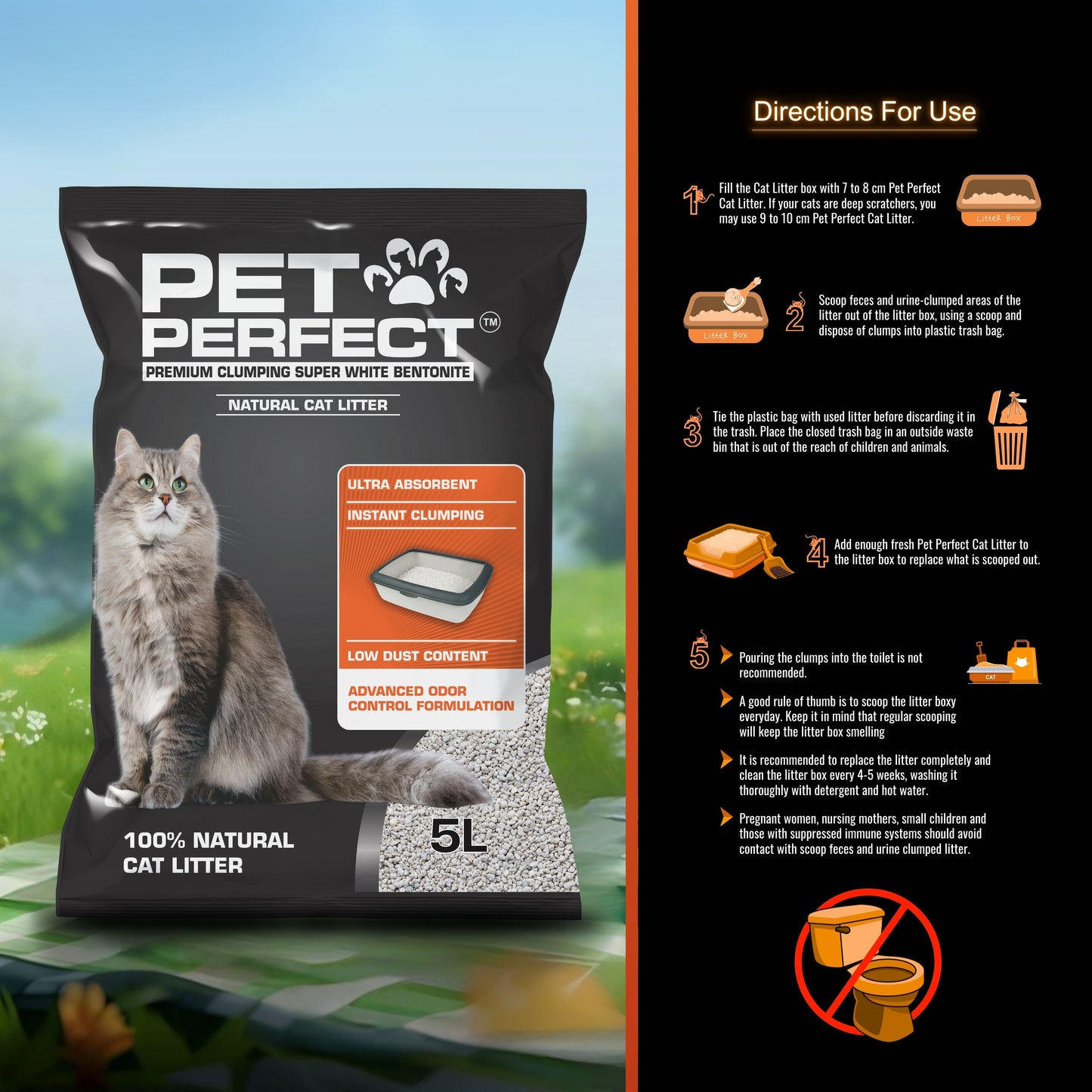 Pet Perfect Premium Granuler Bentonite Cat Litter Unscented-5L