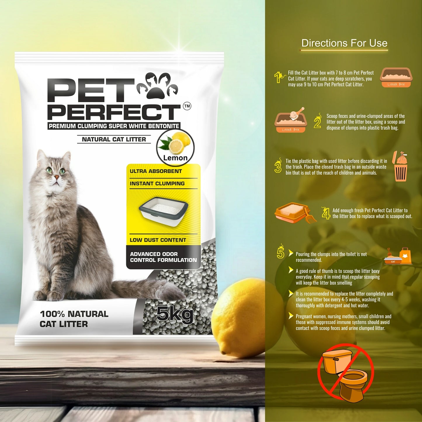 Pet Perfect Round Bentonite Lemon Cat Litter 5 KG