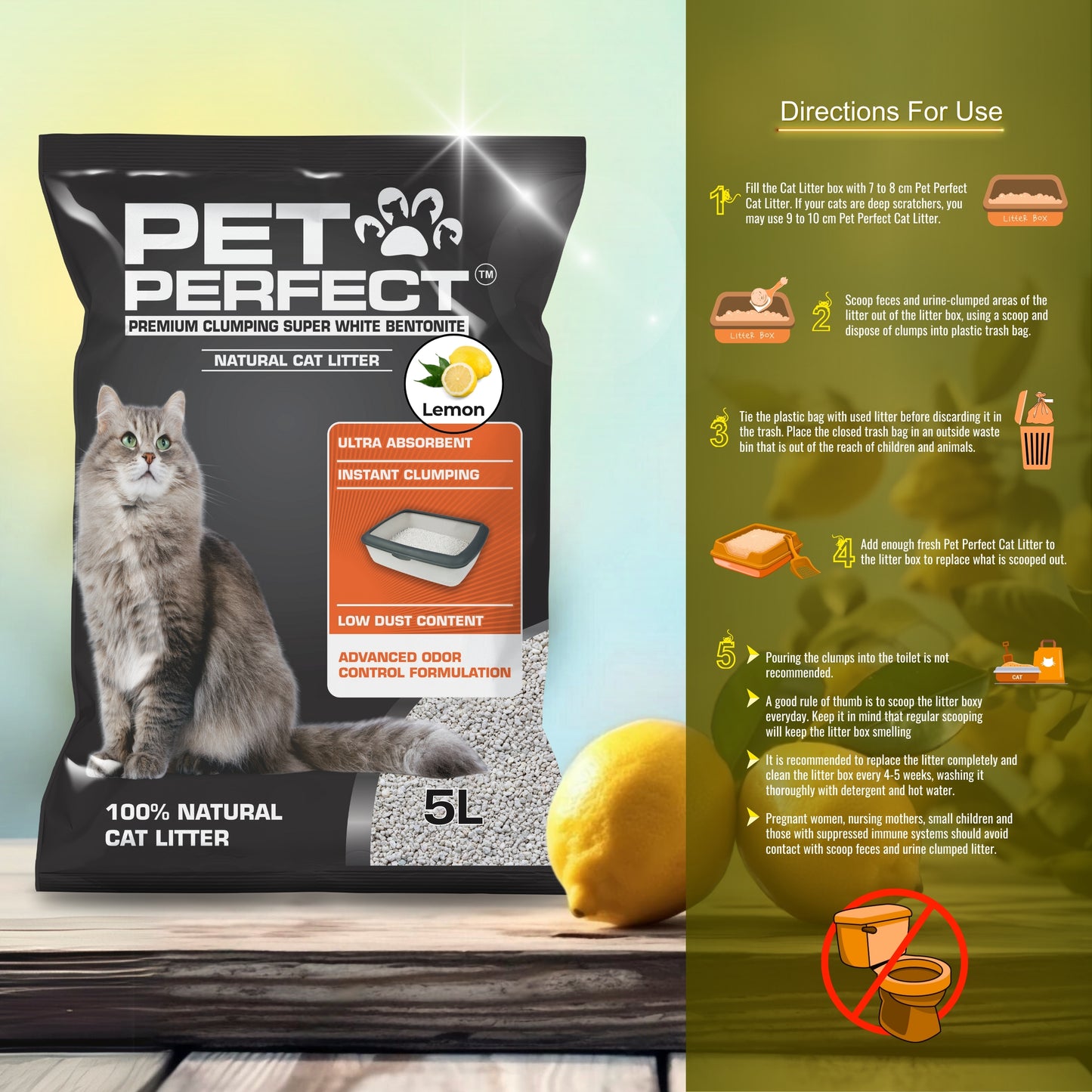 Pet Perfect Premium Granuler Bentonite Cat Litter Lemon-5L
