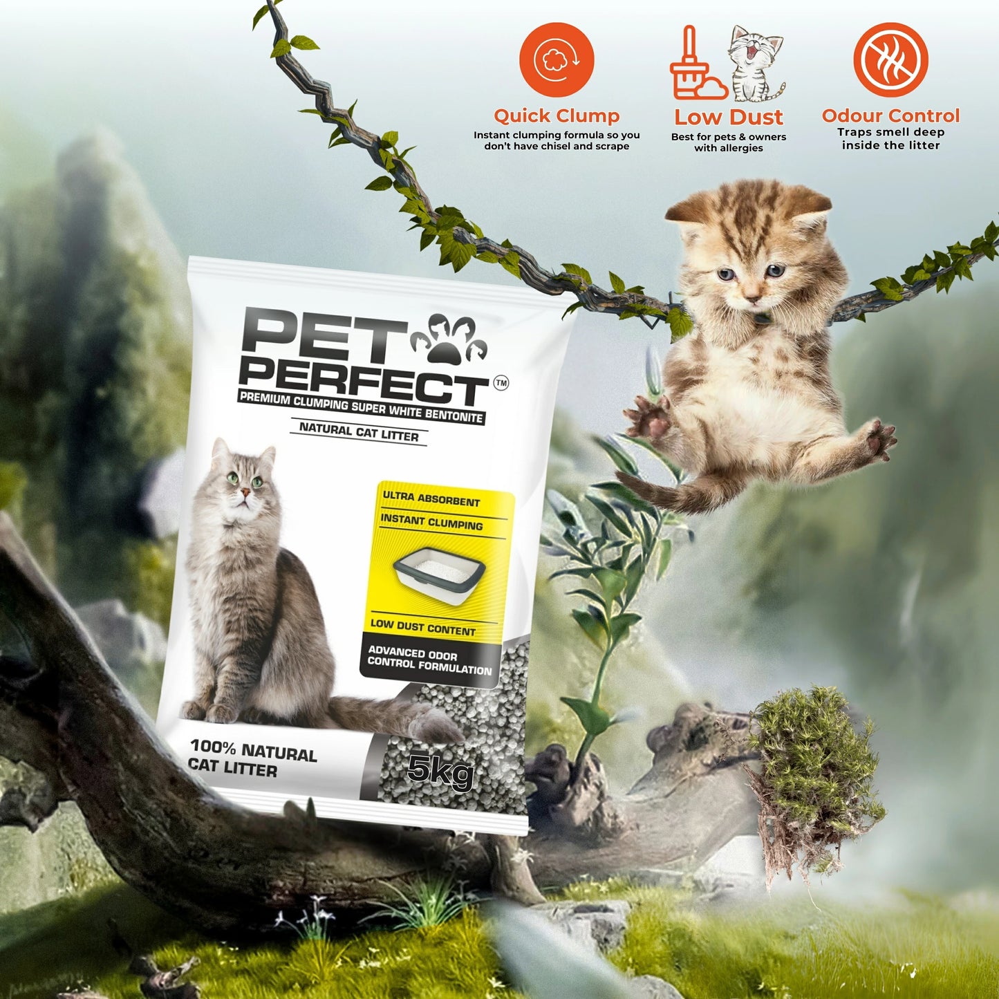 Pet Perfect Round Bentonite Unscented Cat Litter 5 KG